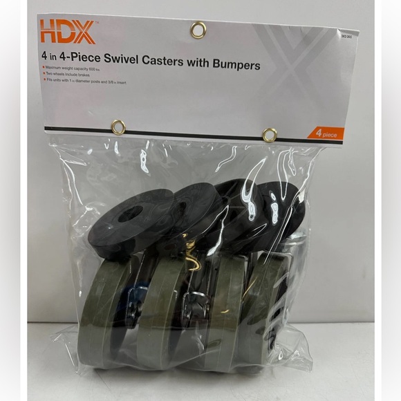 HDX 4 in 4-Piece Swivel Casters with Bumpers - Picture 9 of 13